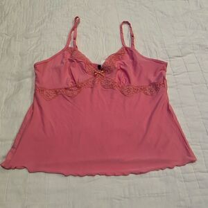 Bay Studio Sleepwear Large cami nightie tank pink lace lined poly spandex